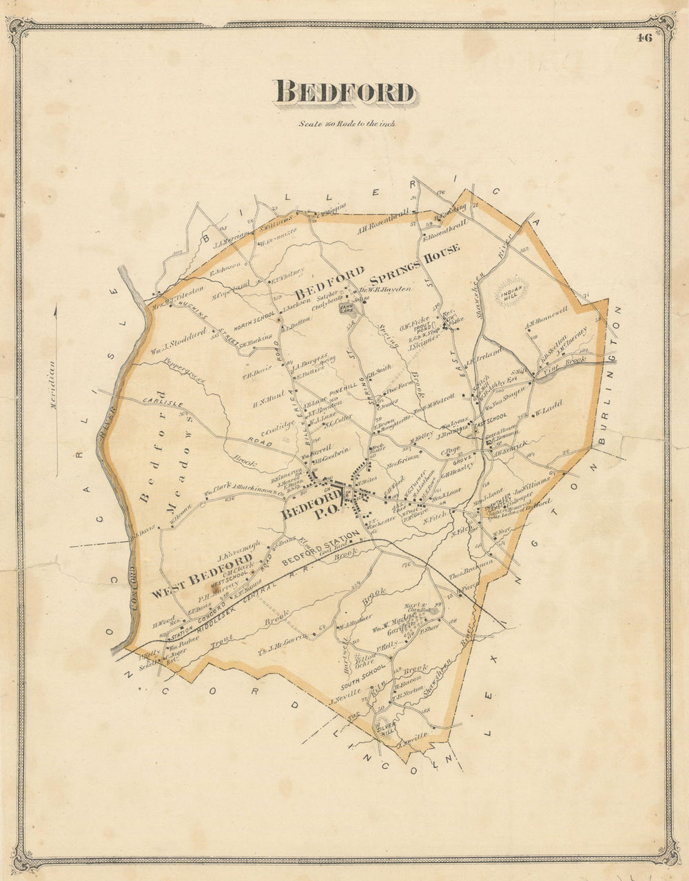 Bedford — Massachusetts town & land ownership plan — Frederick W. Beers 1875 map
