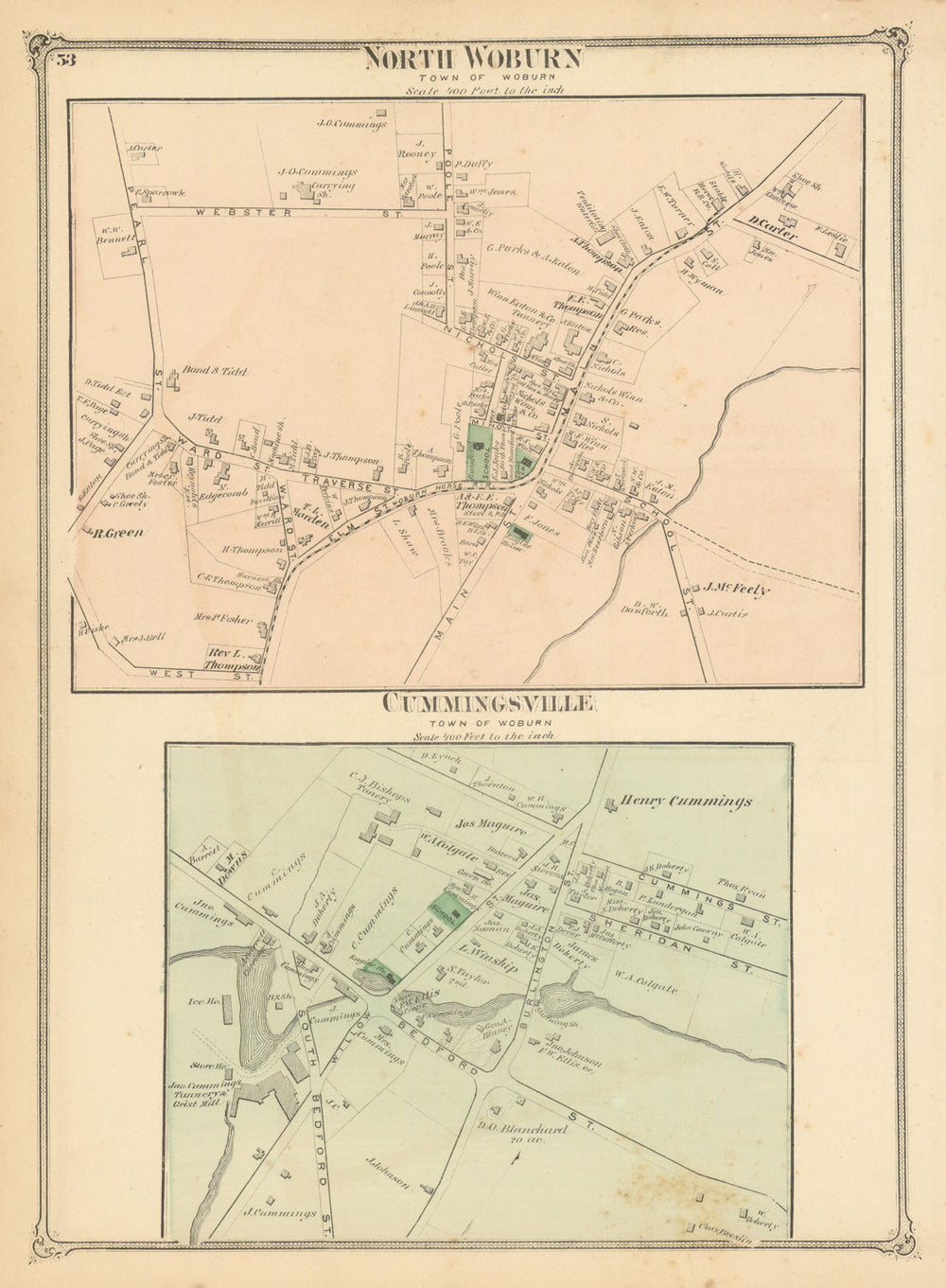 North Woburn & Cummingsville—Massachusetts village plans—F. W. Beers 1875 map