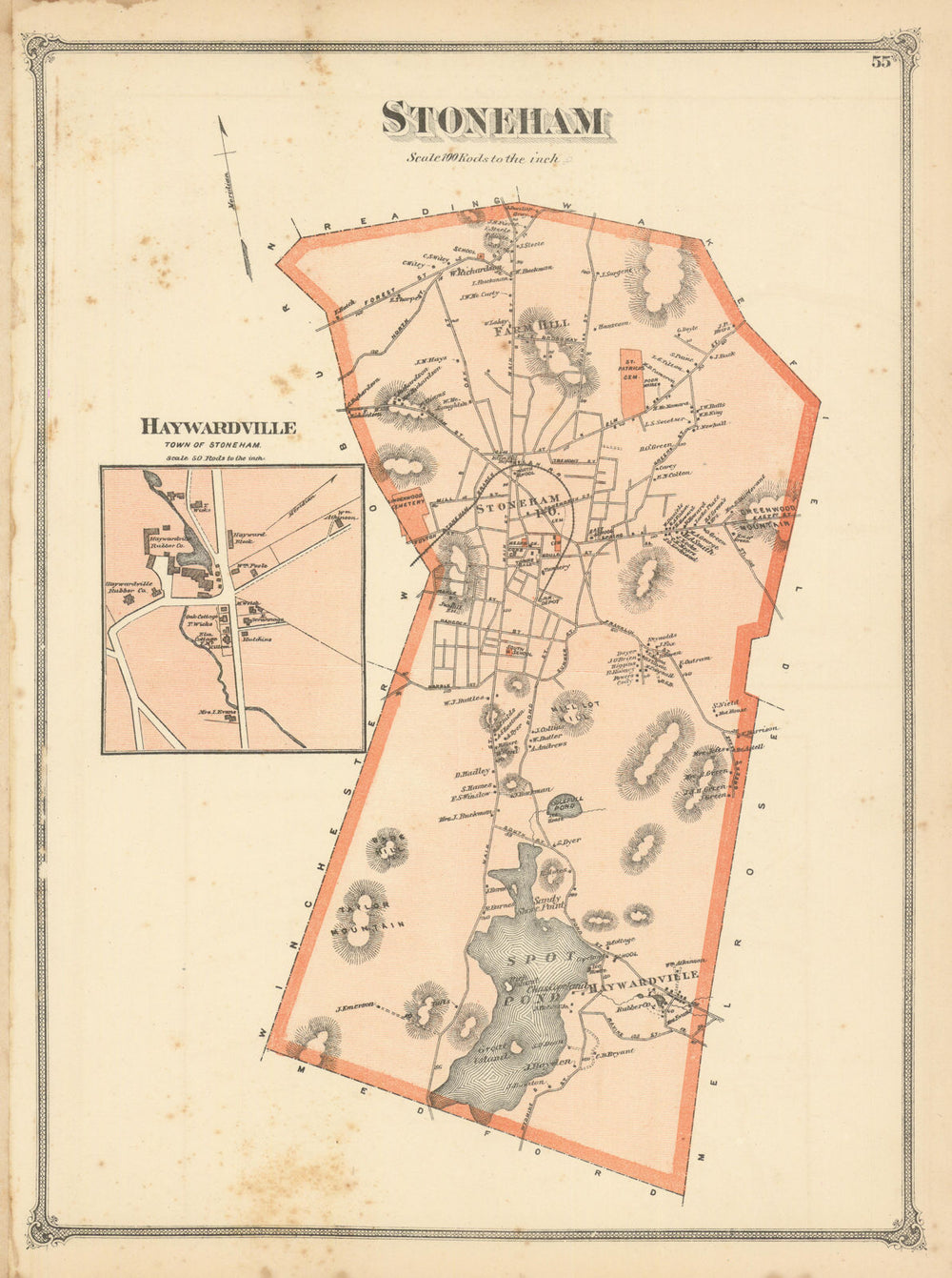 Stoneham & Haywardville — Massachusetts town plans — Frederick W. Beers 1875 map