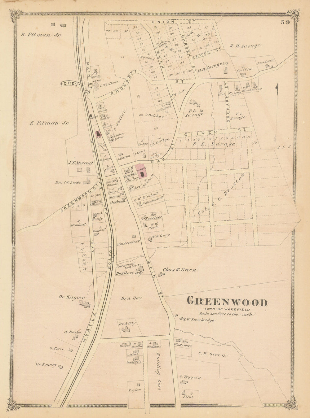 Greenwood, Wakefield—village & street plan—Massachusetts—F. W. Beers 1875 map