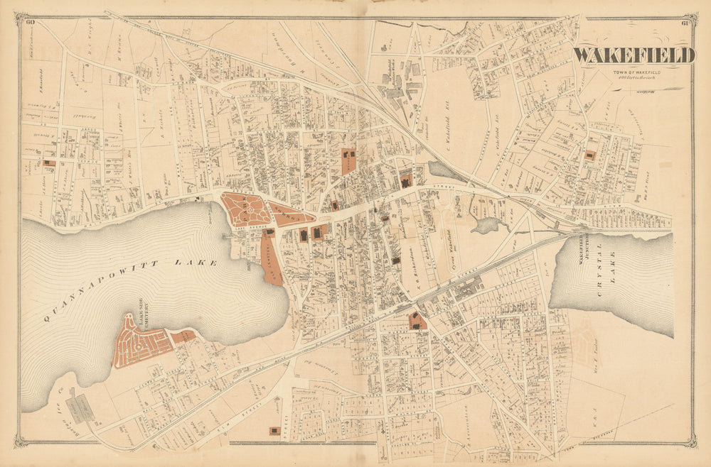 Wakefield village—town centre & street plan—Massachusetts—F. W. Beers 1875 map
