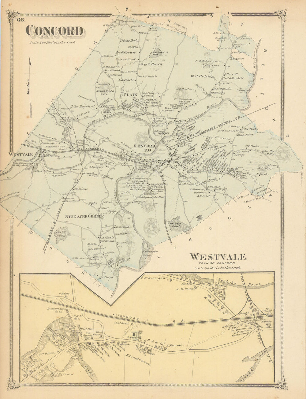 Concord & Westvale — Massachusetts town plans — Frederick W. Beers 1875 map