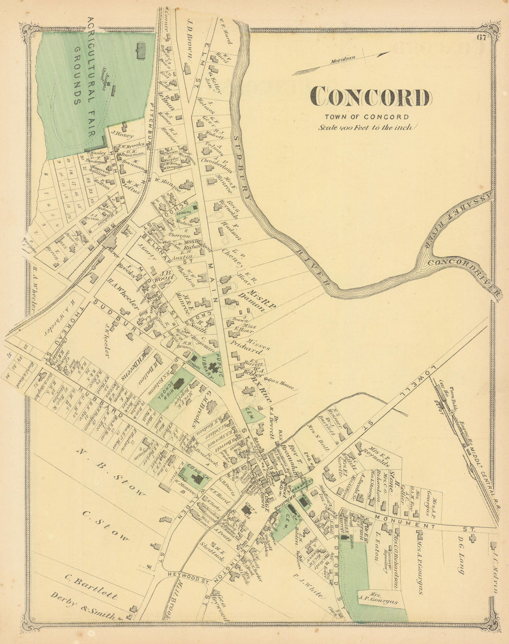 Concord — village & street plan — Massachusetts — Frederick W. Beers 1875 map