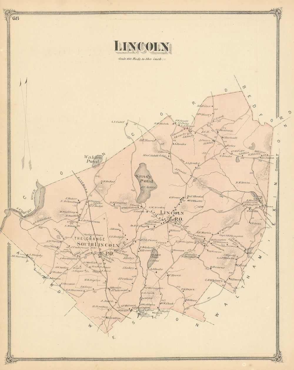 Lincoln — Massachusetts town & land ownership plan — Frederick W. Beers 1875 map