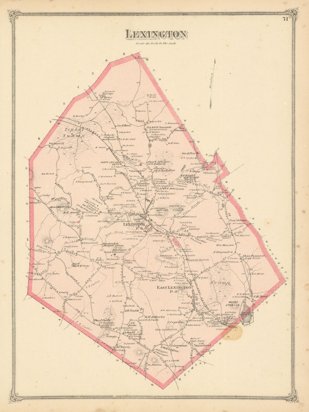 Lexington — Massachusetts town & land ownership plan — F. W. Beers 1875 map