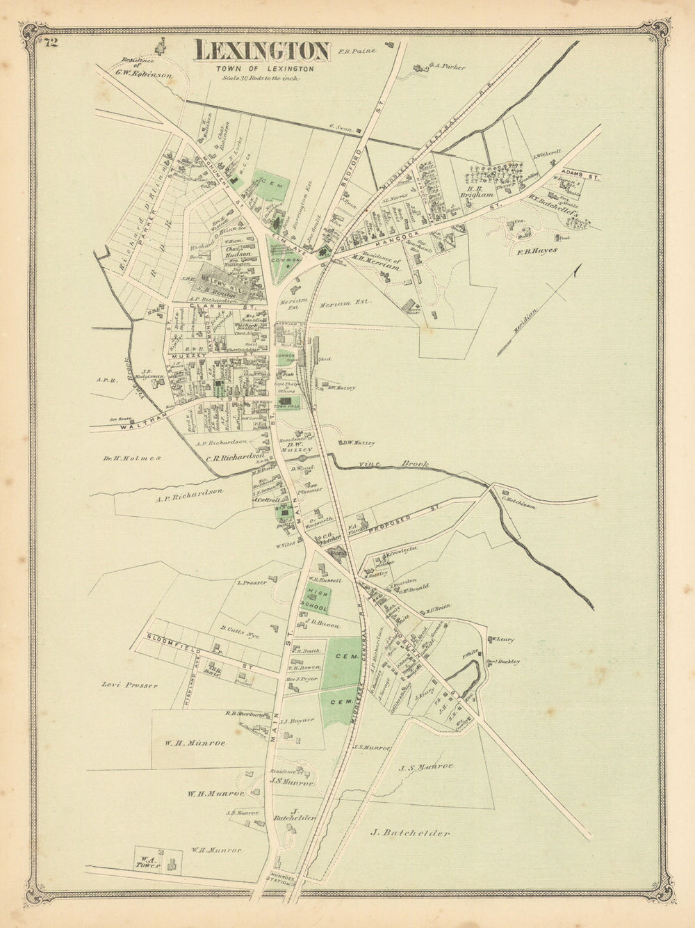 Lexington — village & street plan — Massachusetts — Frederick W. Beers 1875 map