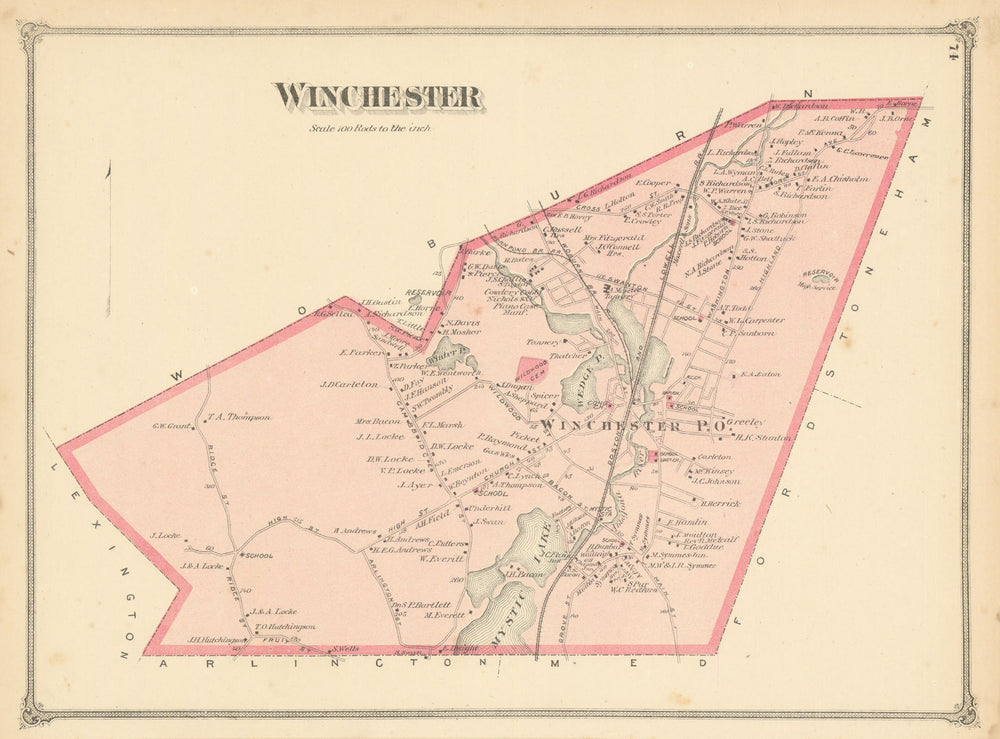 Winchester — Massachusetts town & land ownership plan — F. W. Beers 1875 map