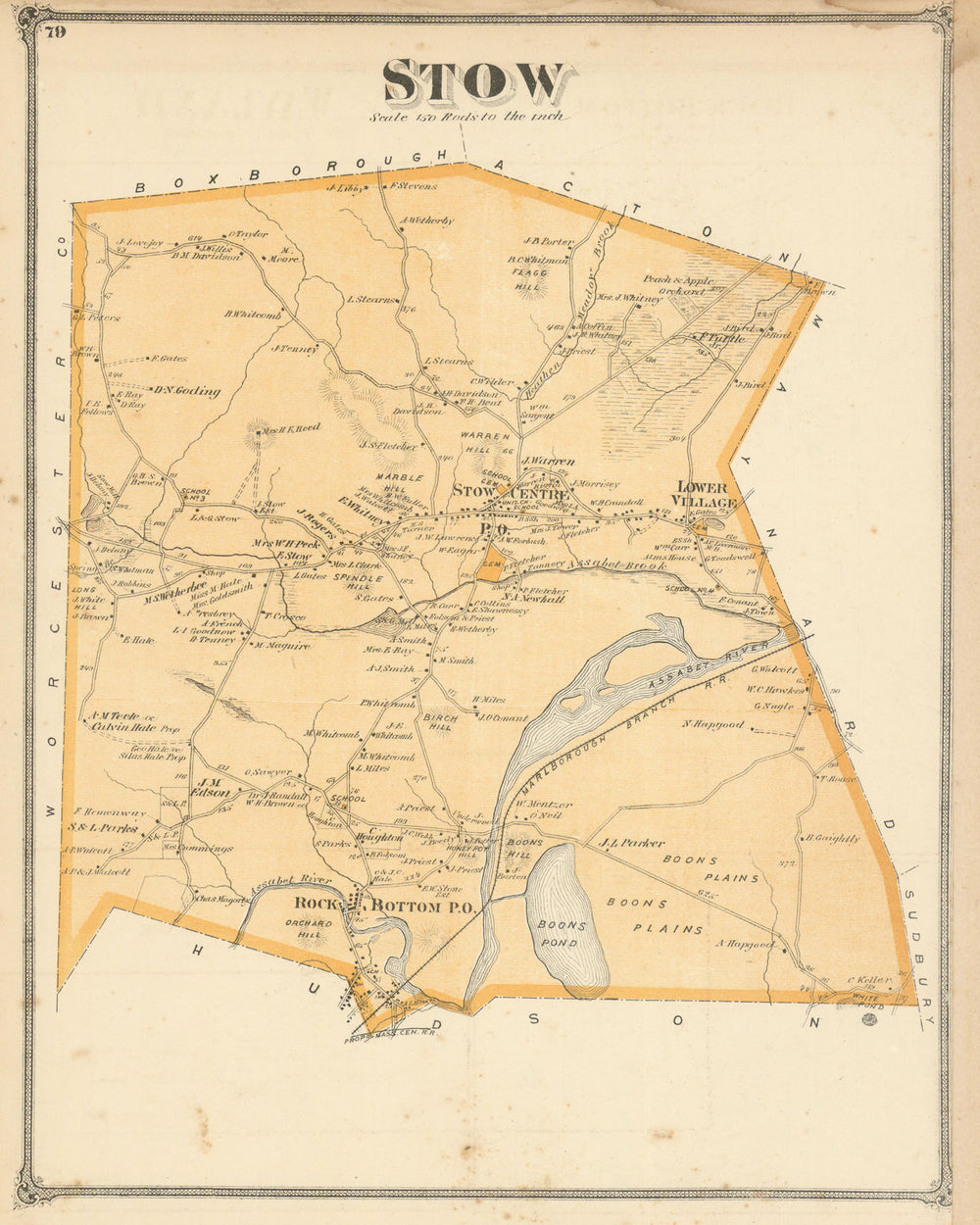 Stow — Massachusetts town & land ownership plan — Frederick W. Beers 1875 map
