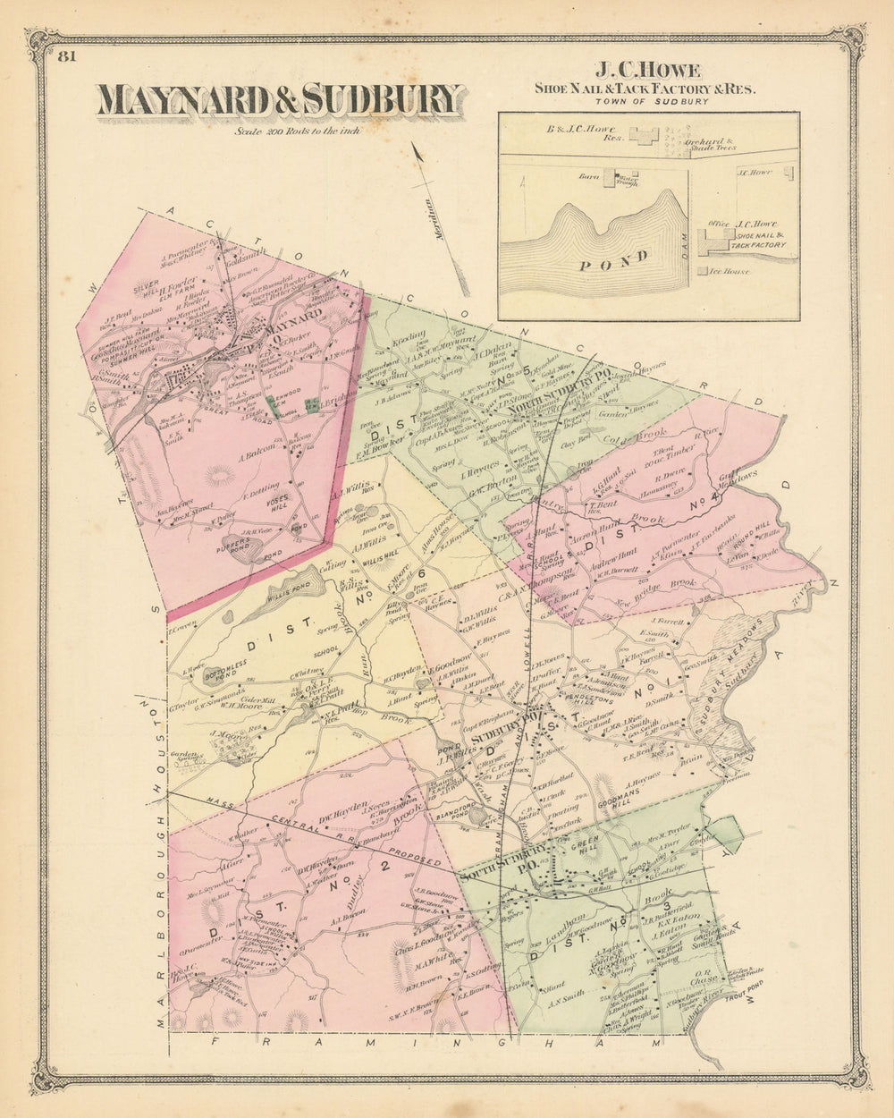 Maynard & Sudbury—JC Howe’s tack factory—Massachusetts town plans—Beers 1875 map