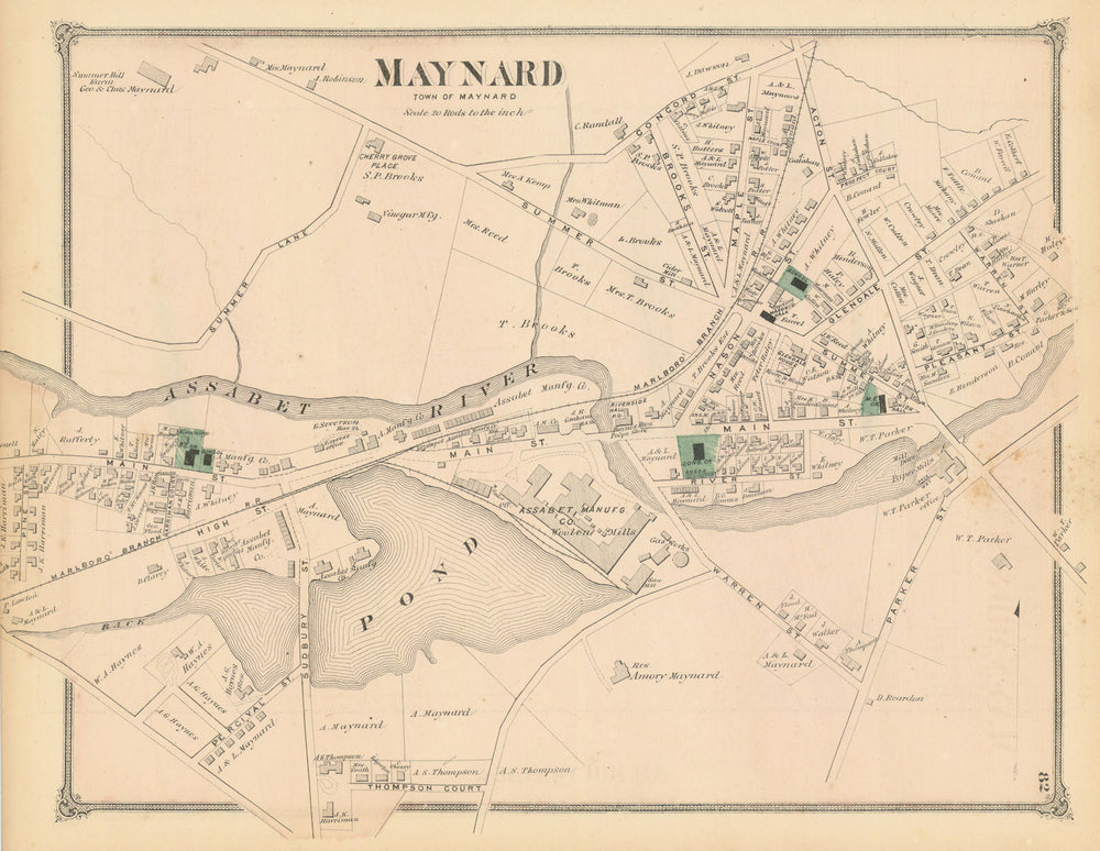Maynard — village & street plan — Massachusetts — Frederick W. Beers 1875 map