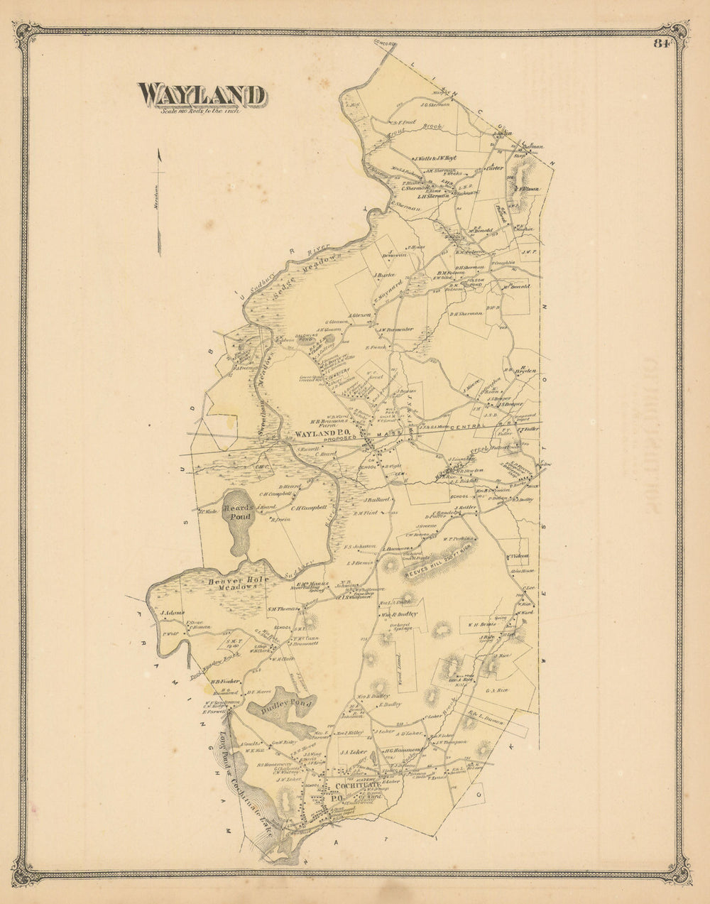 Wayland — Massachusetts town & land ownership plan — Frederick W. Beers 1875 map