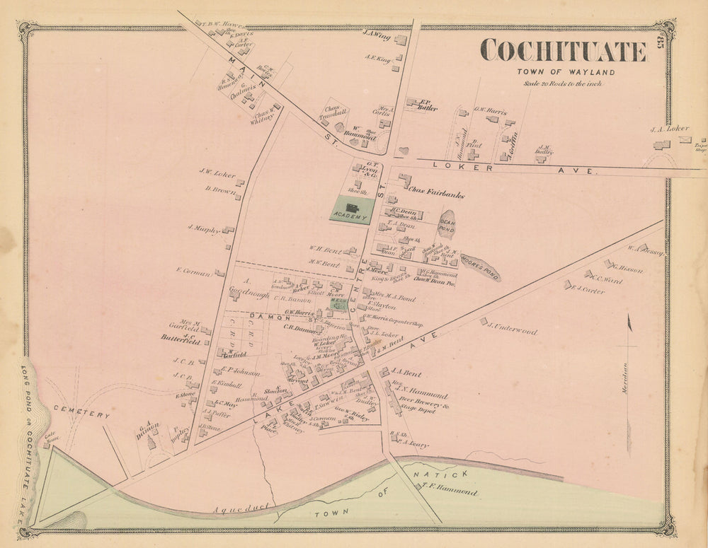 Cochituate, Town of Wayland—village & street plan—Massachusetts—Beers 1875 map