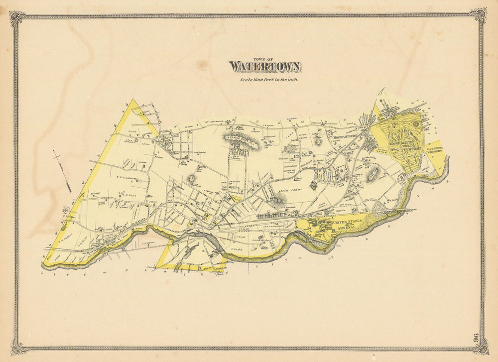 Watertown — Massachusetts town & land ownership plan — F. W. Beers 1875 map