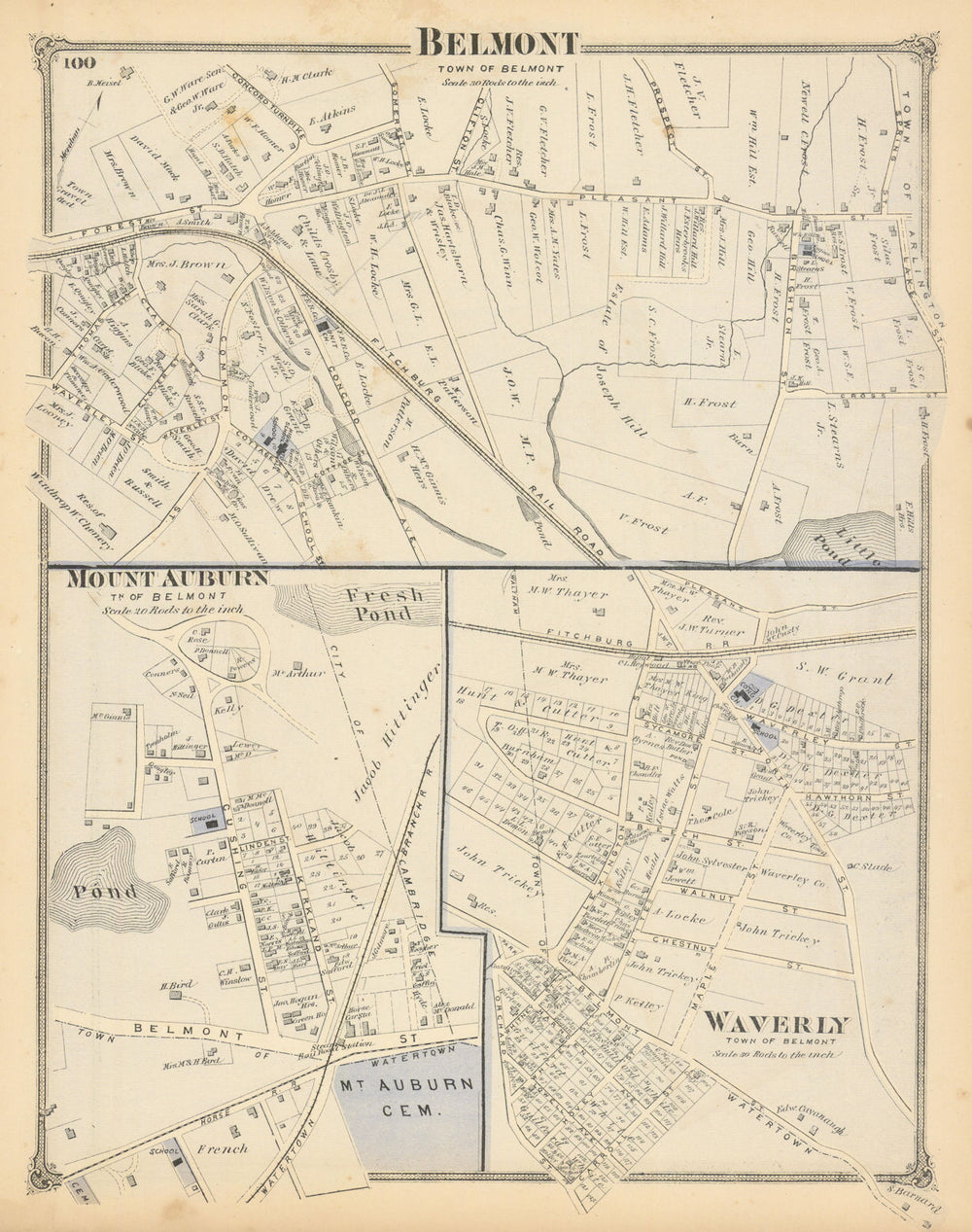 Belmont, Mount Auburn & Waverly—Massachusetts village plans—F. W. Beers 1875 map