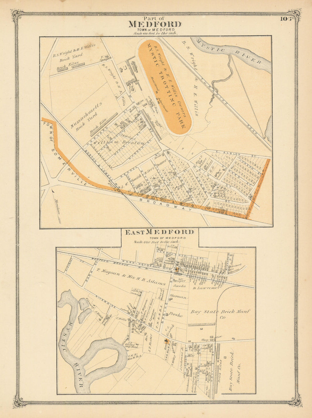 Part of Medford & East Medford — MA neighbourhood plans — F. W. Beers 1875 map
