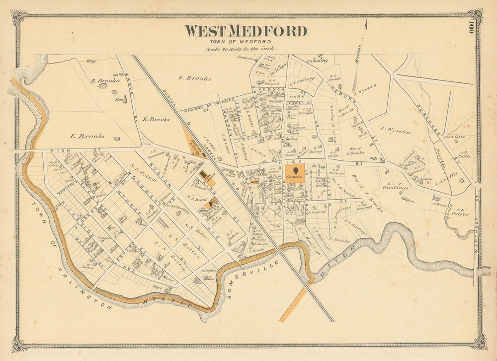 West Medford—neighbourhood & street plan—Massachusetts—F. W. Beers 1875 map