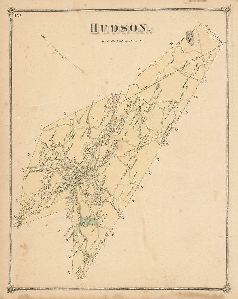 Hudson — Massachusetts town & land ownership plan — Frederick W. Beers 1875 map