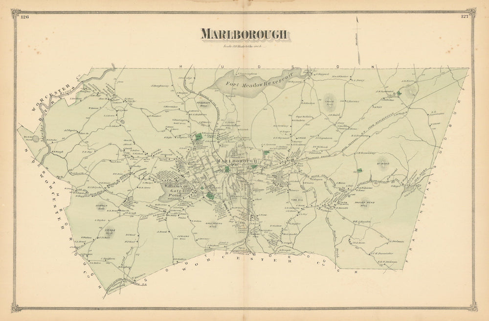 Marlborough — Massachusetts town & land ownership plan — F. W. Beers 1875 map