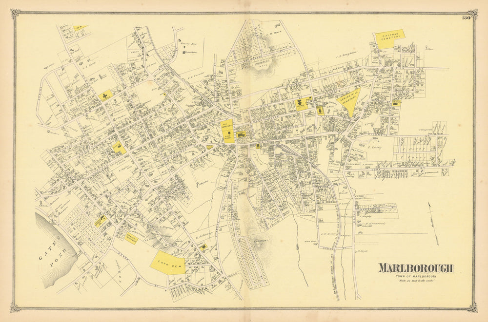 Marlborough village—town centre & street plan—Massachusetts—F. W. Beers 1875 map