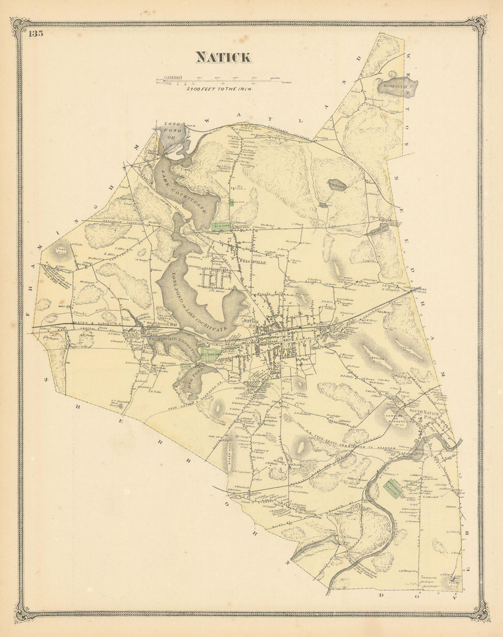 Natick — Massachusetts town & land ownership plan — Frederick W. Beers 1875 map
