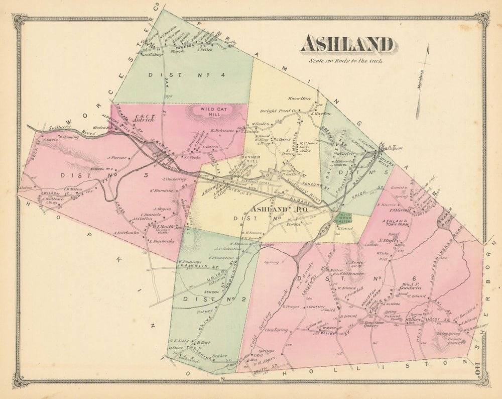 Ashland — Massachusetts town & land ownership plan — Frederick W. Beers 1875 map