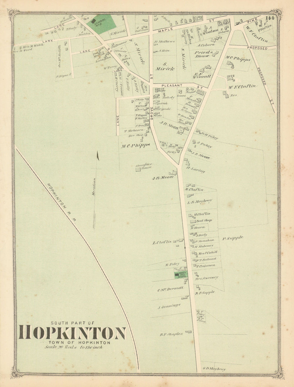 South part of Hopkinton Village—neighbourhood plan—Massachusetts—Beers 1875 map
