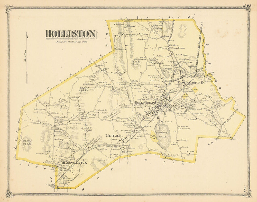 Holliston — Massachusetts town & land ownership plan — F. W. Beers 1875 map