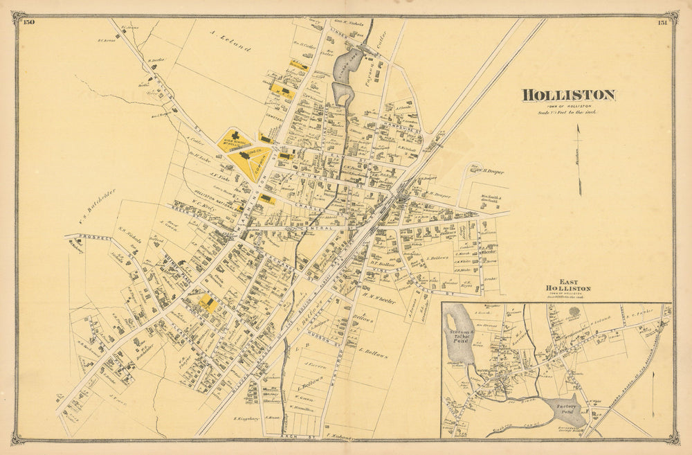 Holliston & East Holliston — Massachusetts village plans — F. W. Beers 1875 map