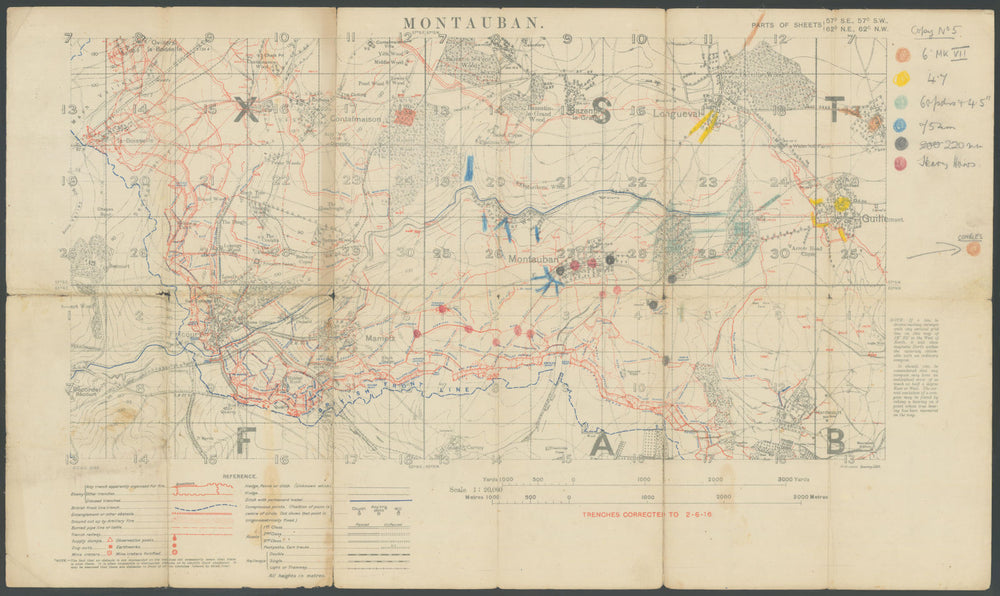 Secret Montauban trench map—First night Somme offensive bombardment—24 June 1916