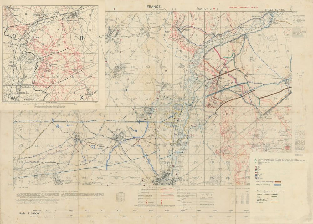 Thiepval trench map—X Corps annotated First-day Somme Offensive objectives 1916