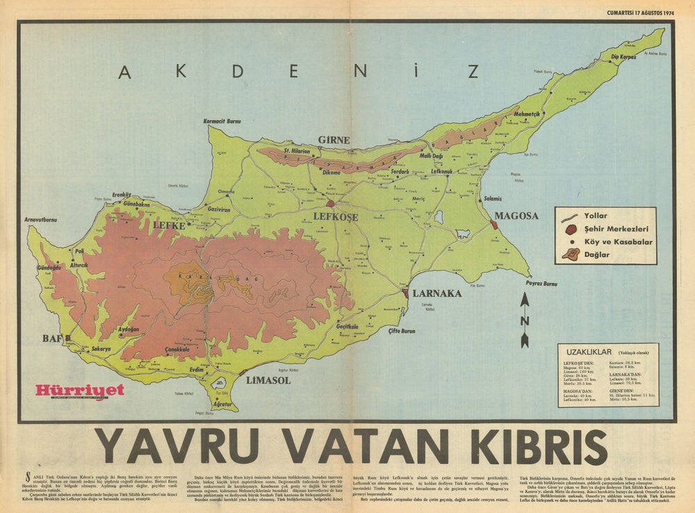 Yavru Vatan Kıbrıs—Cyprus the daughter homeland—Turkish invasion—17 Aug 1974 map