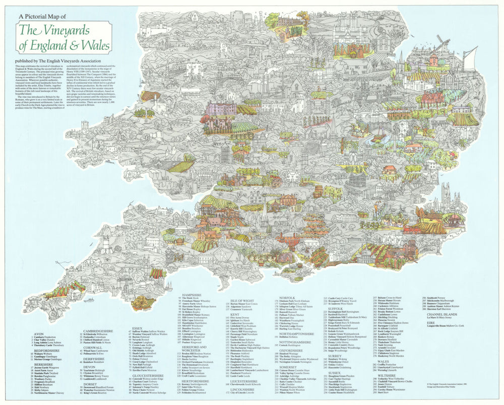 A Pictorial Map of the Vineyards of England & Wales—Elisa Trimby for EVA 1981