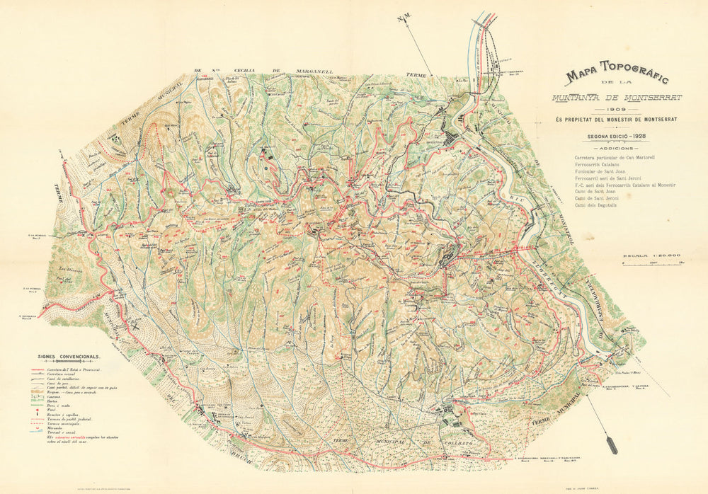 Montserrat mountain—Joan Cabeza topographical & walking map—Catalonia 1928