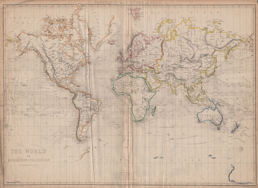 'The World on Mercators Projection'. Shows Mountains of Kong. WELLER 1862 map