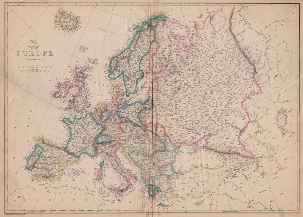 EUROPE. Shows Prussia British Ionian Islands Ottoman Empire. LOWRY 1862 map