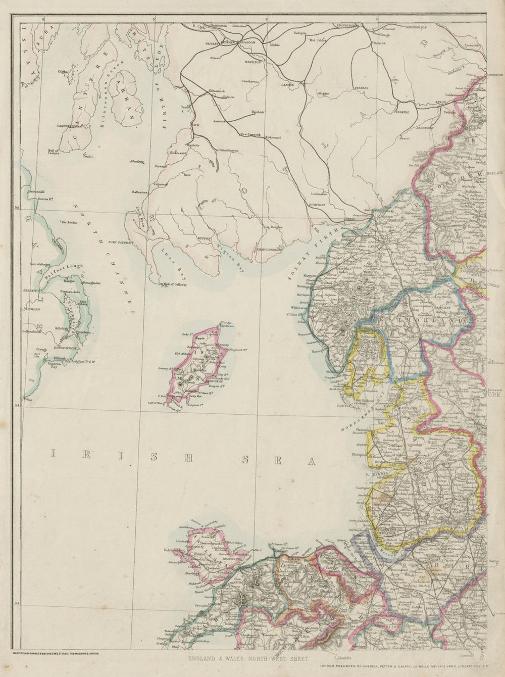 ENGLAND & WALES NW. Cumbria Lancashire Welsh coast Isle of Man. WELLER 1862 map