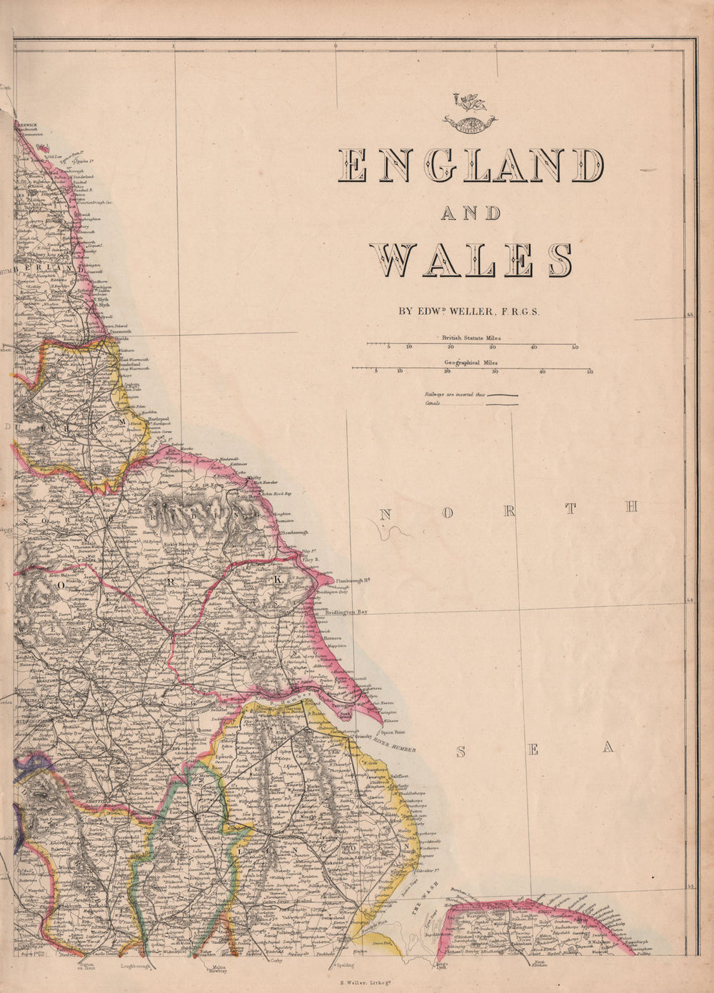 ENGLAND NORTH EAST COAST Lincs Yorks Durham Northumbs. >Berwick WELLER 1862 map