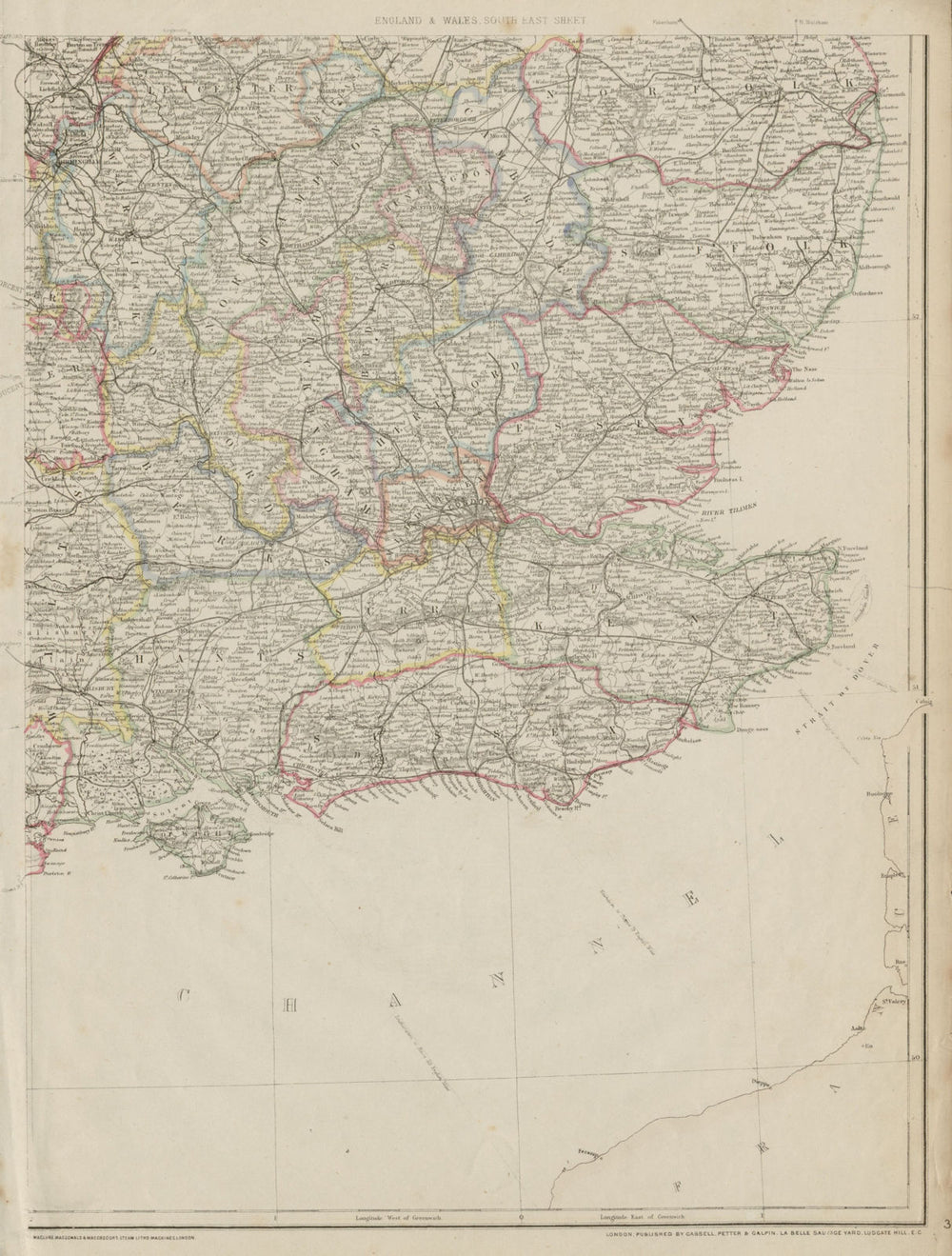 SOUTH EAST ENGLAND. Home Counties Surrey Kent Sussex Hants &c. WELLER 1862 map