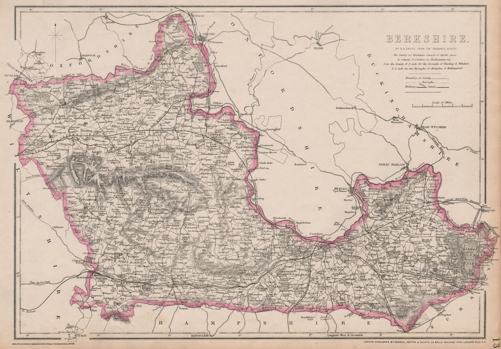 BERKSHIRE. Antique county map. Railways canals. BR DAVIES 1862 old