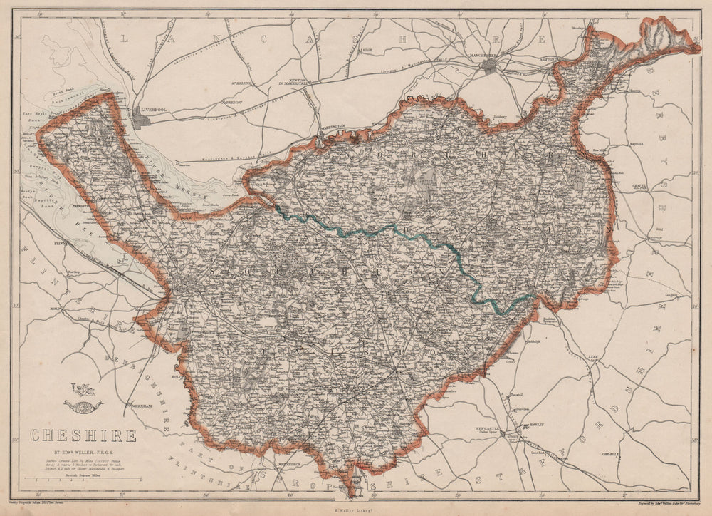 CHESHIRE. Antique county map. Railways. WELLER 1862 old plan chart