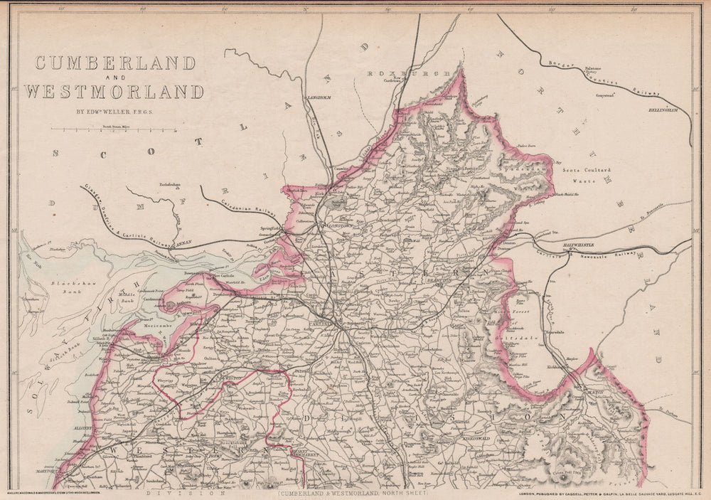 CUMBERLAND NORTH. Carlisle Solway Firth. County map. Railways. WELLER 1862