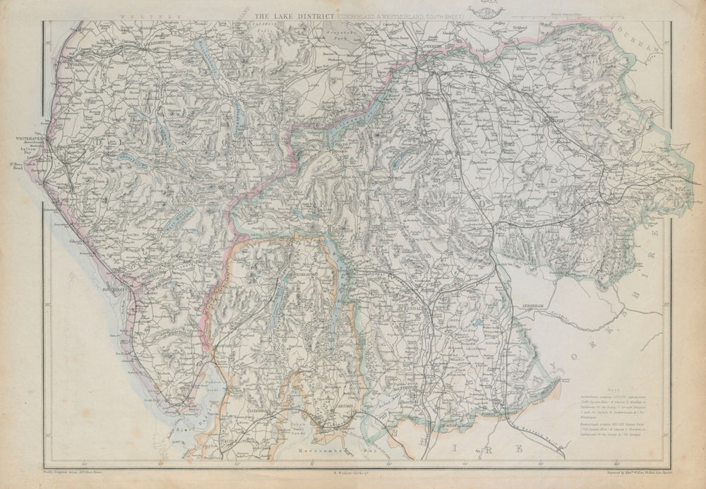 ENGLISH LAKE DISTRICT. Cumberland/Westmorland South. Railways. WELLER 1862 map