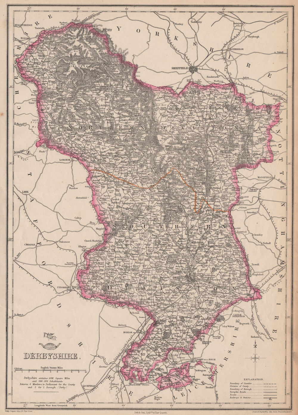 DERBYSHIRE. Peak District Railways turnpike roads exclaves. DOWER 1862 old map