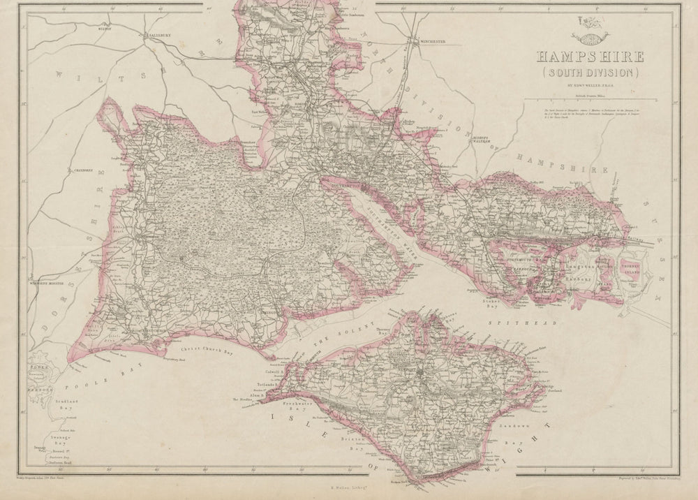 HAMPSHIRE SOUTH Isle of Wight New Forest Southampton Portsmouth WELLER 1862 map