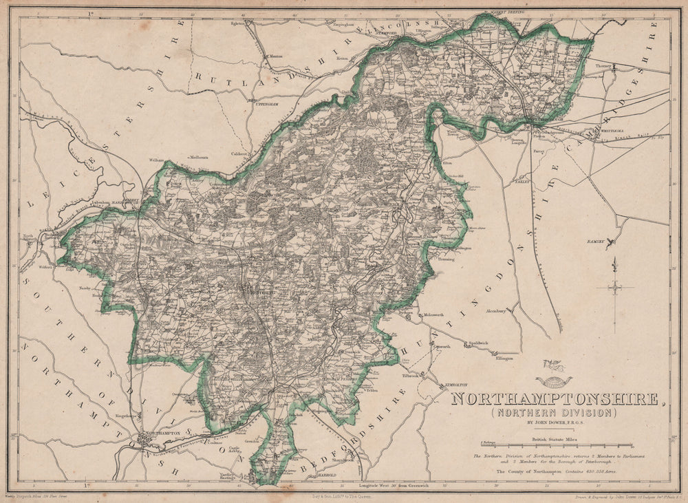 NORTHAMPTONSHIRE NORTH. Rockingham Forest. Railways. DOWER. Dispatch 1862 map