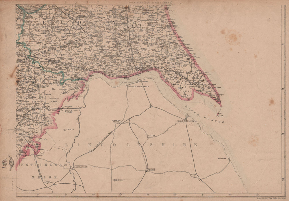 YORKSHIRE SOUTH EAST. Humber estuary. Hull York Grimsby. WELLER 1862 old map