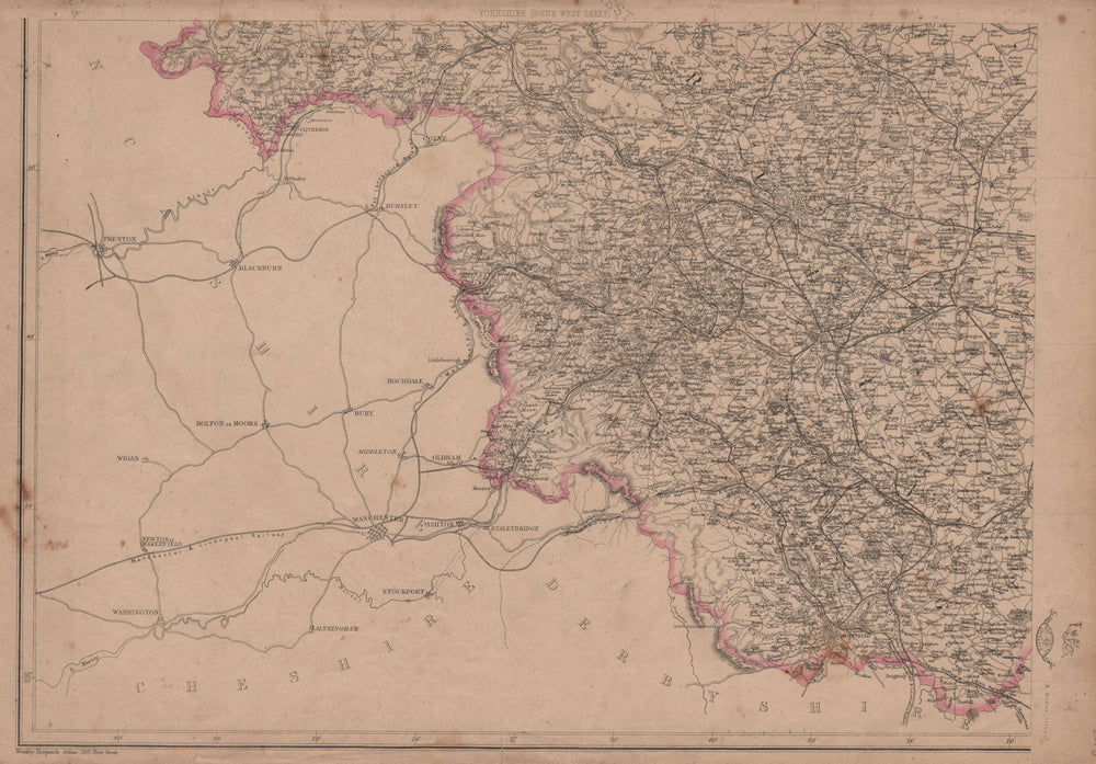 YORKSHIRE SOUTH WEST. Halifax Bradford Leeds Sheffield. WELLER 1862 old map