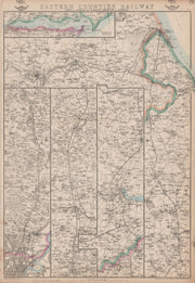EASTERN COUNTIES RAILWAY 1.London to Ipswich Yarmouth & Norwich.WELLER 1862 map