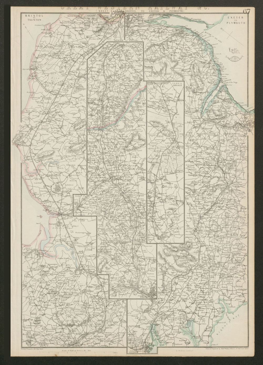 GREAT WESTERN RAILWAY 3. Bristol to Exeter, Plymouth & Yeovil. WELLER 1862 map