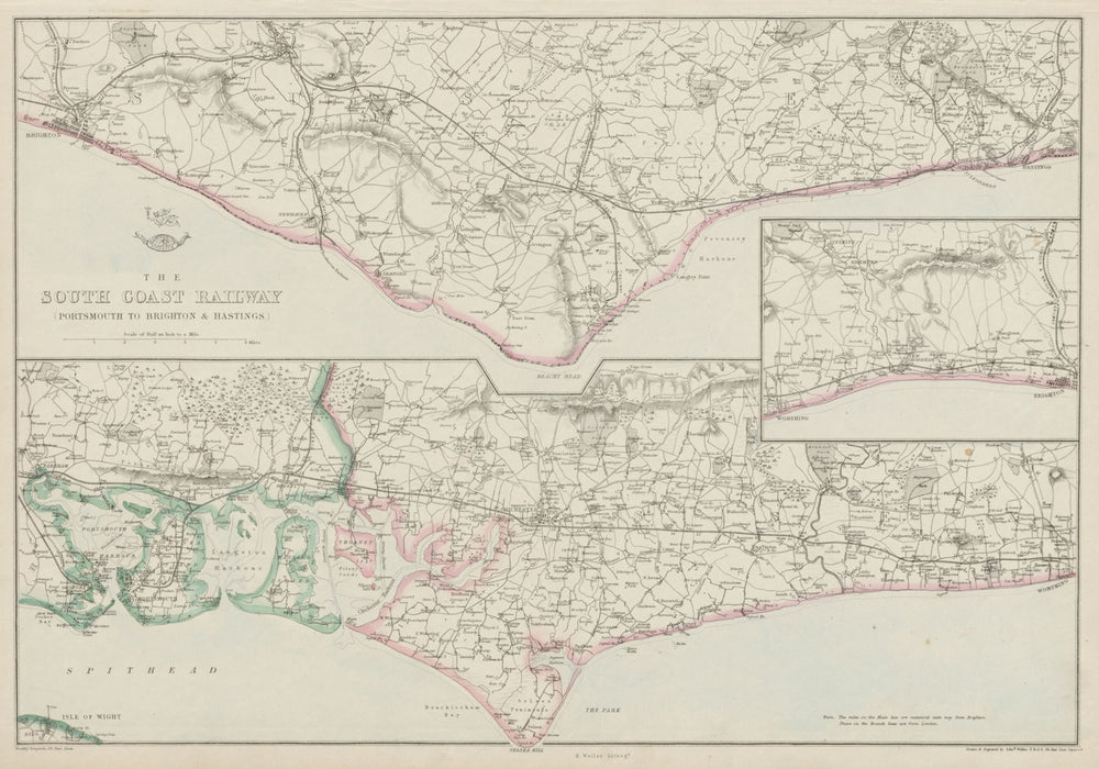 THE SOUTH COAST RAILWAY. Portsmouth to Brighton & Hastings. WELLER 1862 map